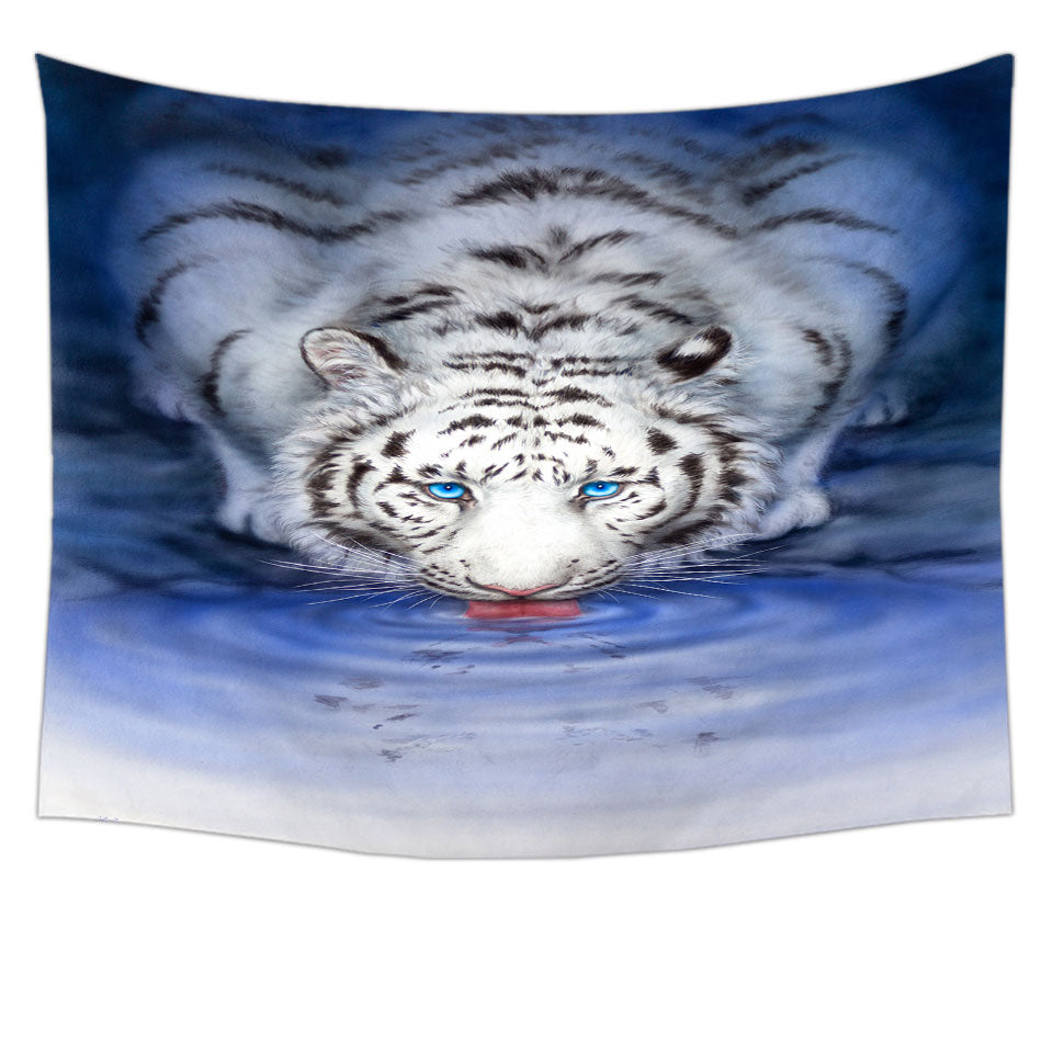 Cool Wildlife Animal Art White Tiger Oasis Tapestry