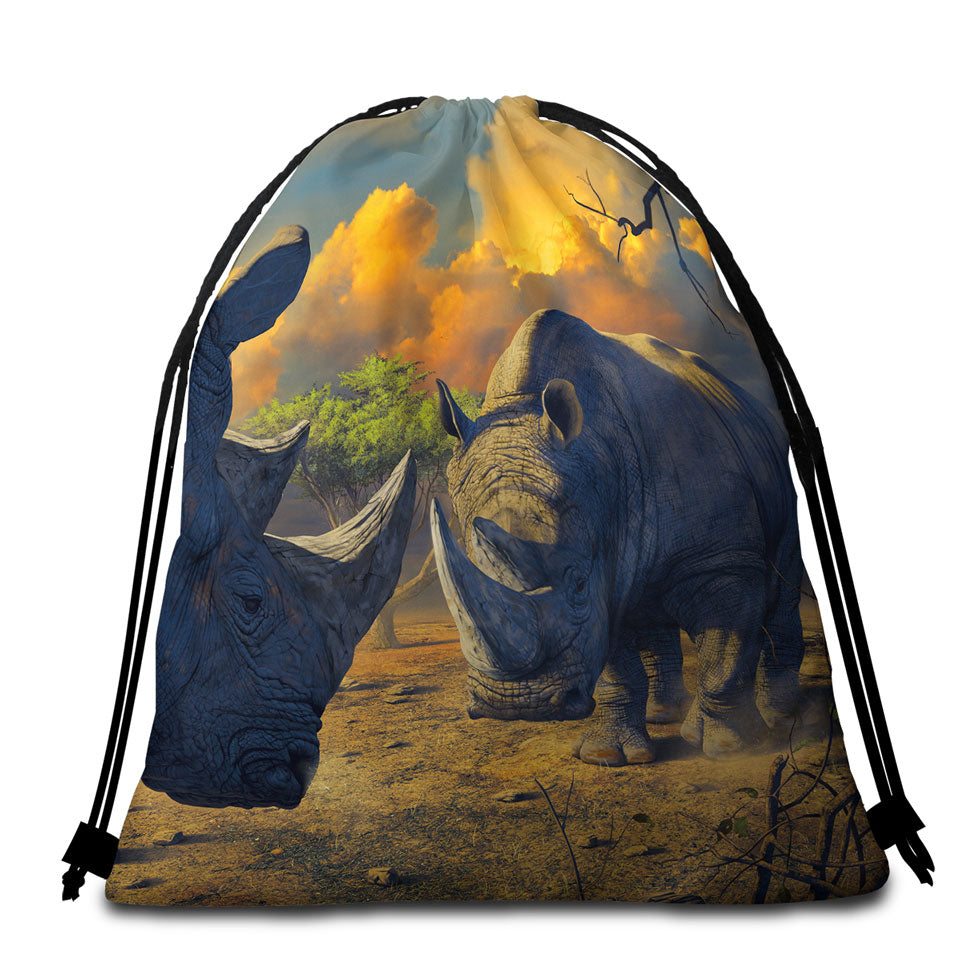 Cool Wildlife Animals Art Rhino Beach Bags and Towels