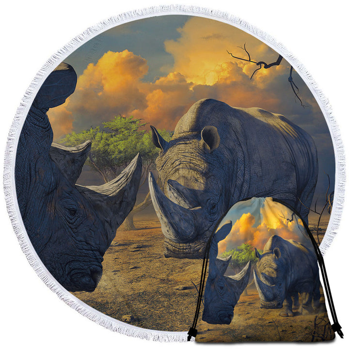 Cool Wildlife Animals Art Rhino Beach Towels