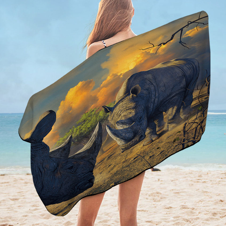 Cool Wildlife Animals Art Rhino Pool Towel