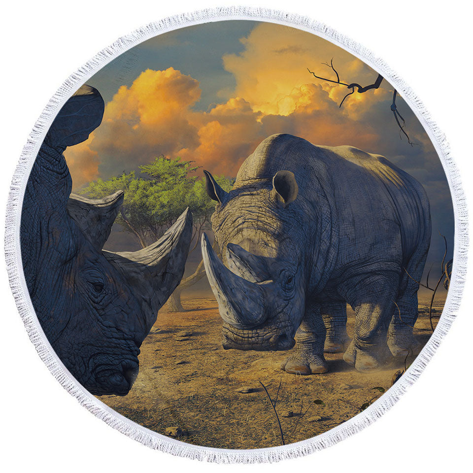 Cool Wildlife Animals Art Rhino Round Beach Towel