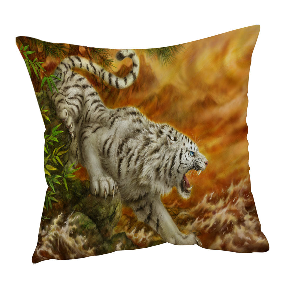 Cool Wildlife Drawing Ocean White Tiger Cushion
