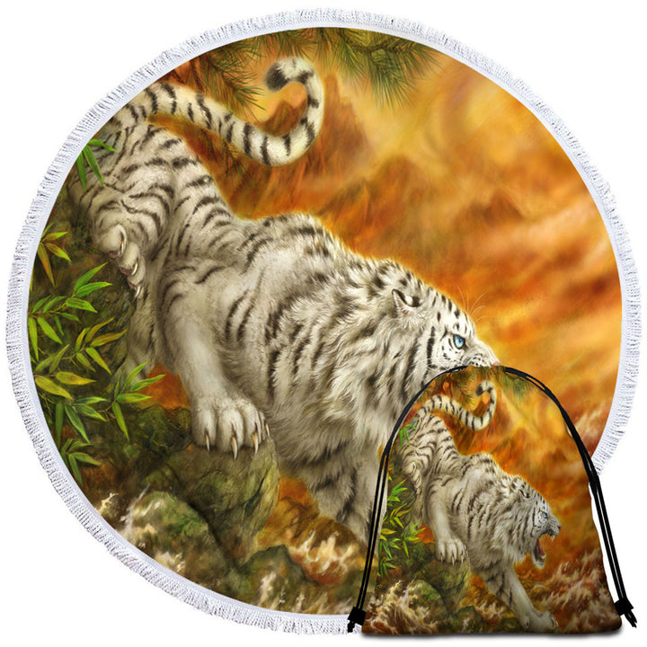 Cool Wildlife Drawing Ocean White Tiger Men Beach Towels