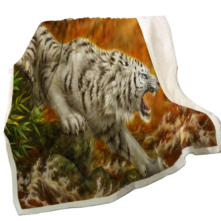 Cool Wildlife Drawing Ocean White Tiger Sofa Blankets for Men