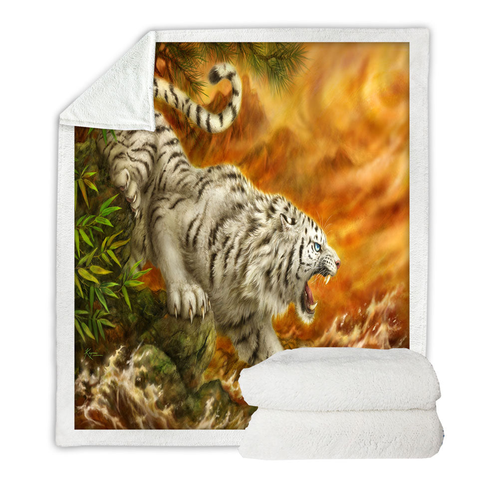 Cool Wildlife Drawing Ocean White Tiger Throws for Men