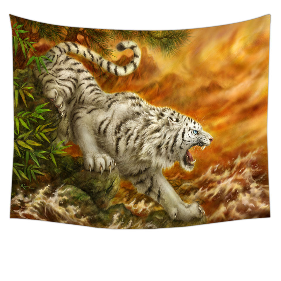 Cool Wildlife Drawing Ocean White Tiger Wall Decor for Men