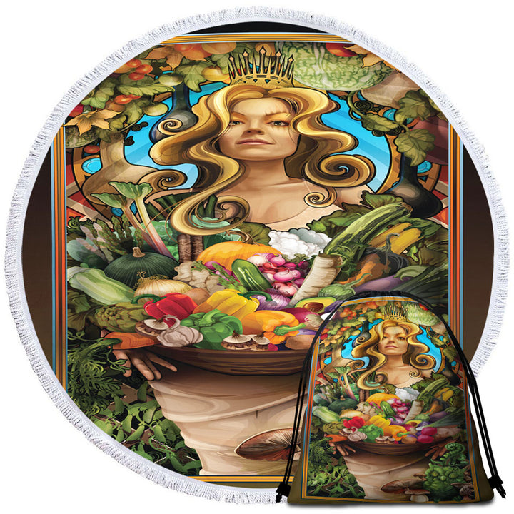 Cool Womens Beach Towels Art Goddess of Vegetables