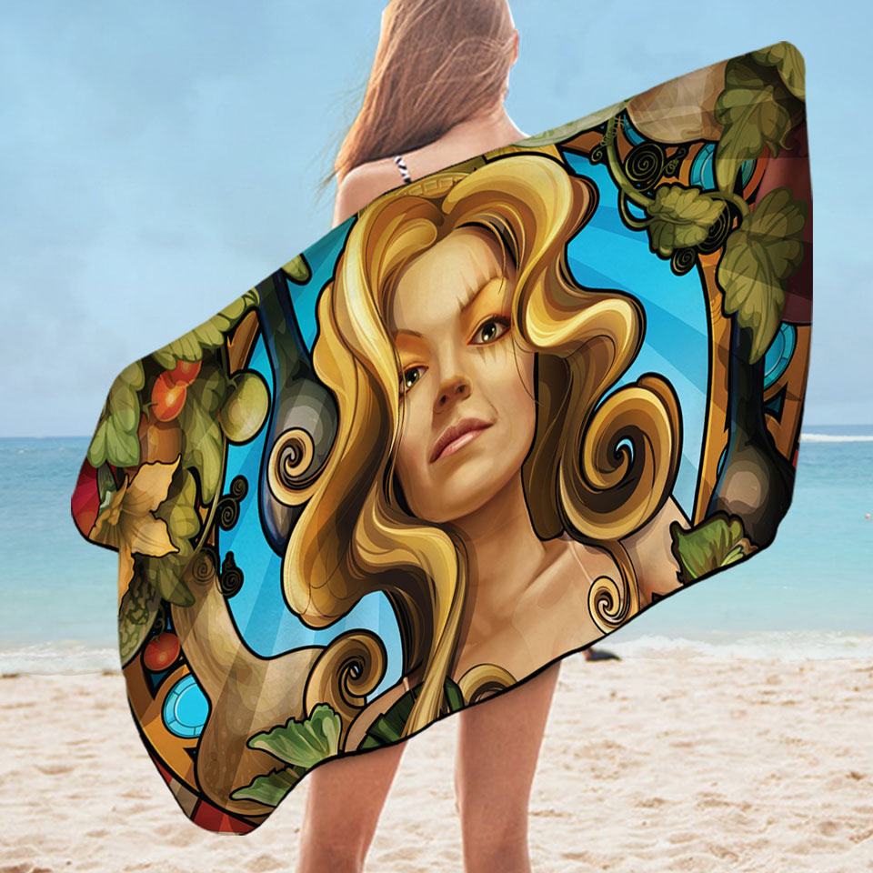 Cool Womens Microfiber Beach Towel Art Goddess of Vegetables