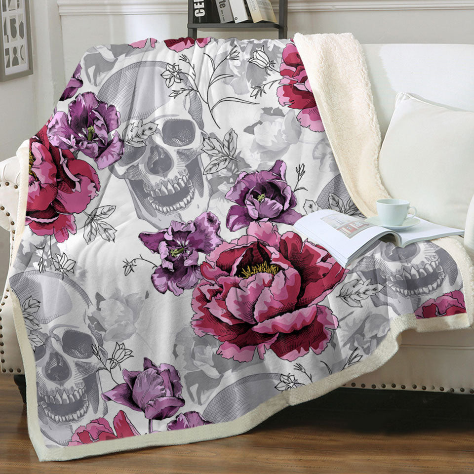 Cool Womens Throws Purplish Roses over Skulls