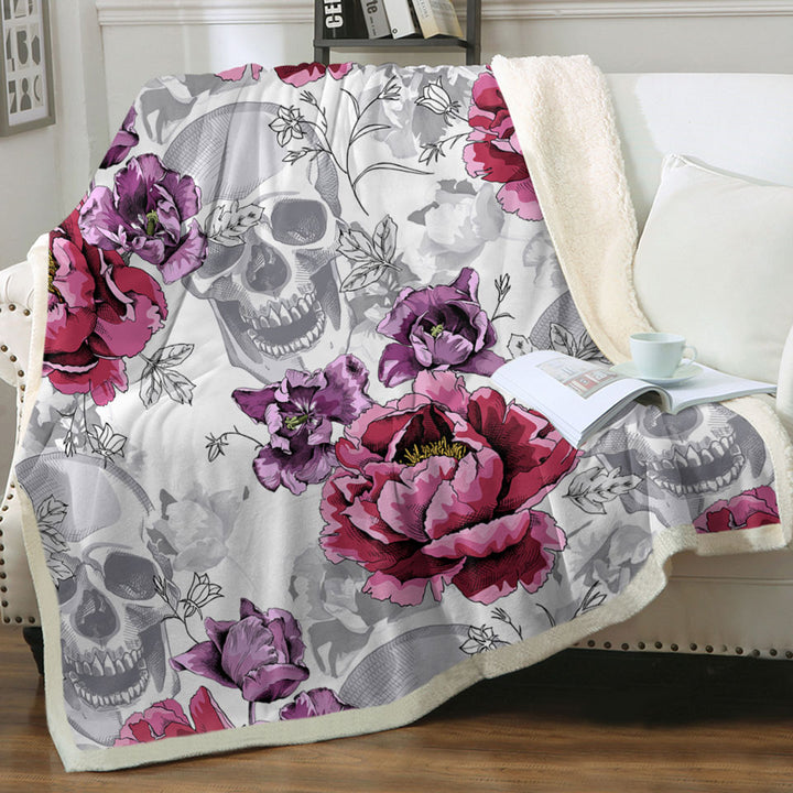 Cool Womens Throws Purplish Roses over Skulls