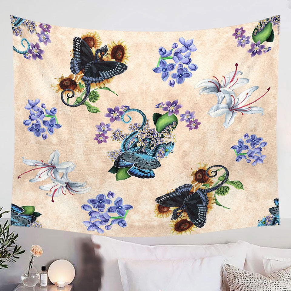 Cool-Womens-Wall-Decor-White-Purple-Flowers-and-Butterflies-Dragons