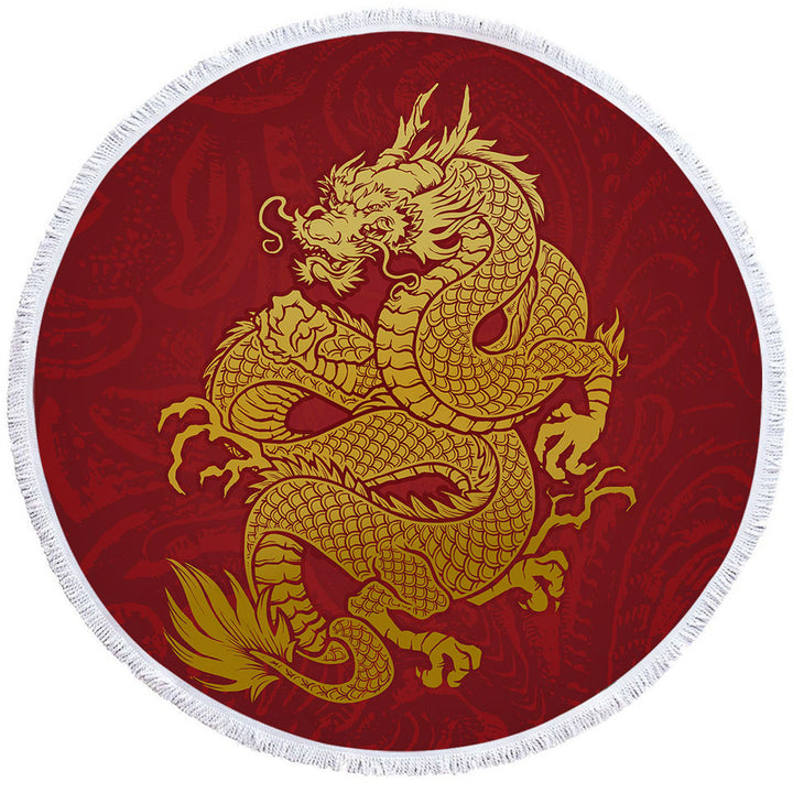 Cool Yellow Chinese Dragon Beach Towels and Bags Set