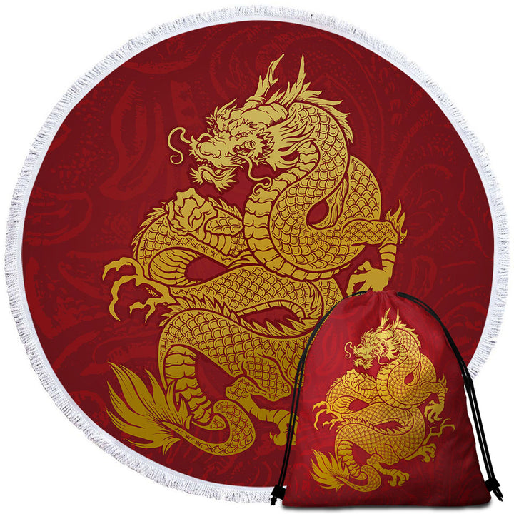 Cool Yellow Chinese Dragon Beach Towels