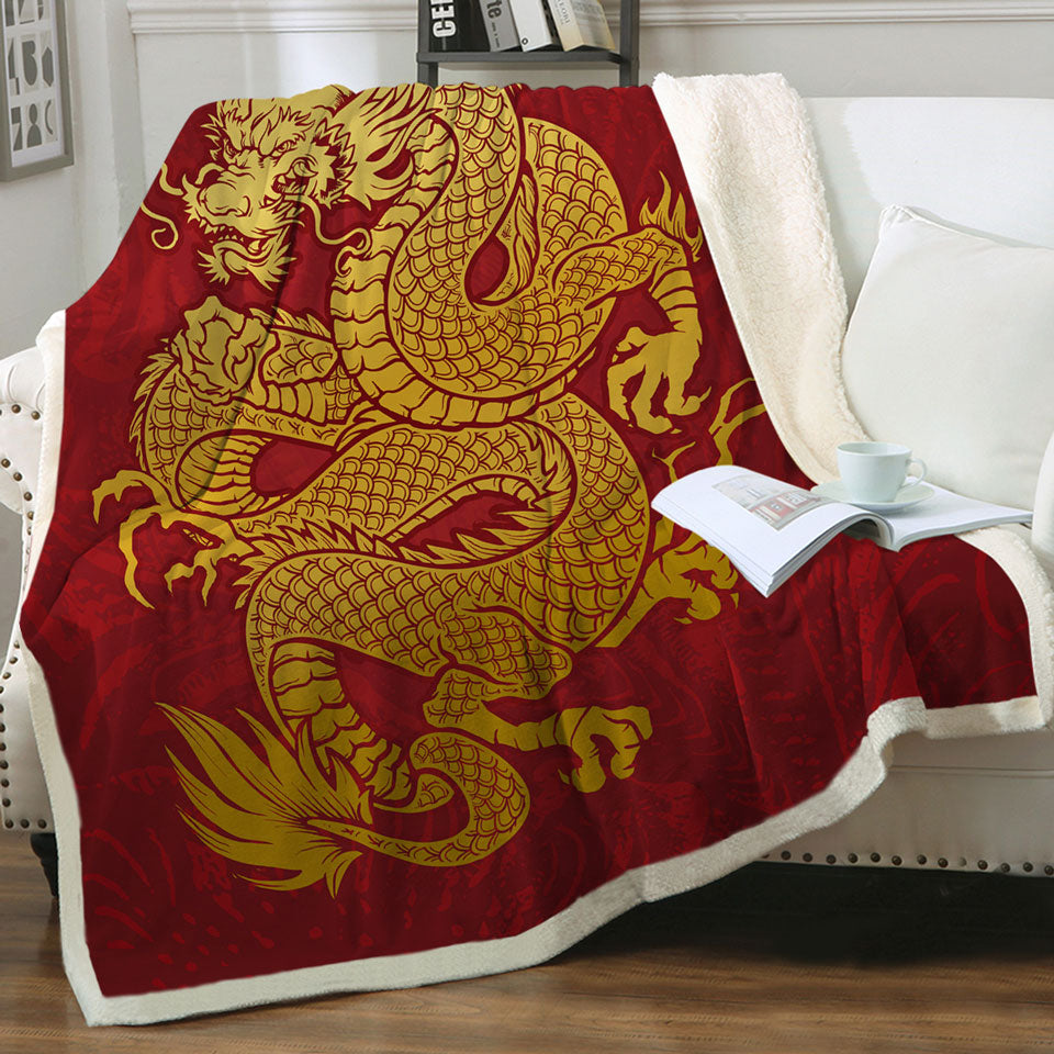 Cool Yellow Chinese Dragon Throw Blanket