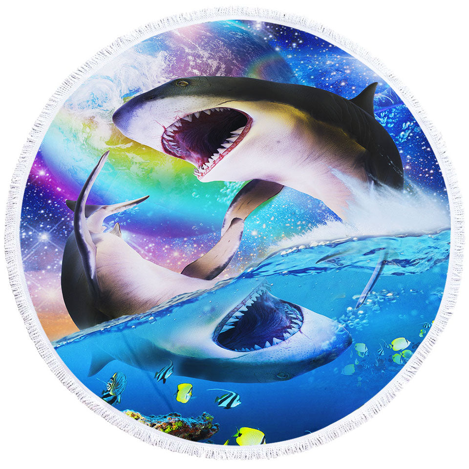 Cool Yin Yang Sharks Beach Towels Space and Ocean