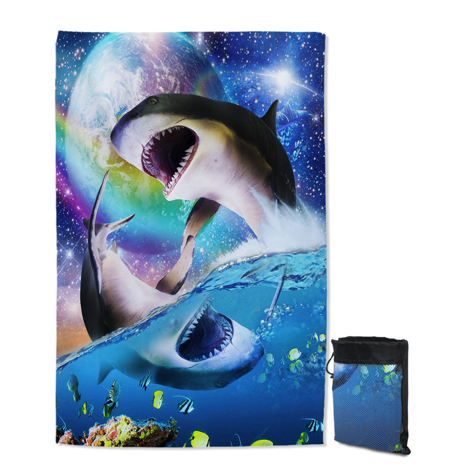 Cool Yin Yang Sharks Thin Beach Towels Space and Ocean