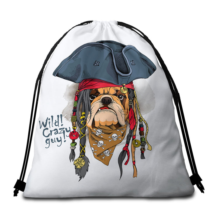Cool and Crazy Pirate Bulldog Beach Bags and Towels