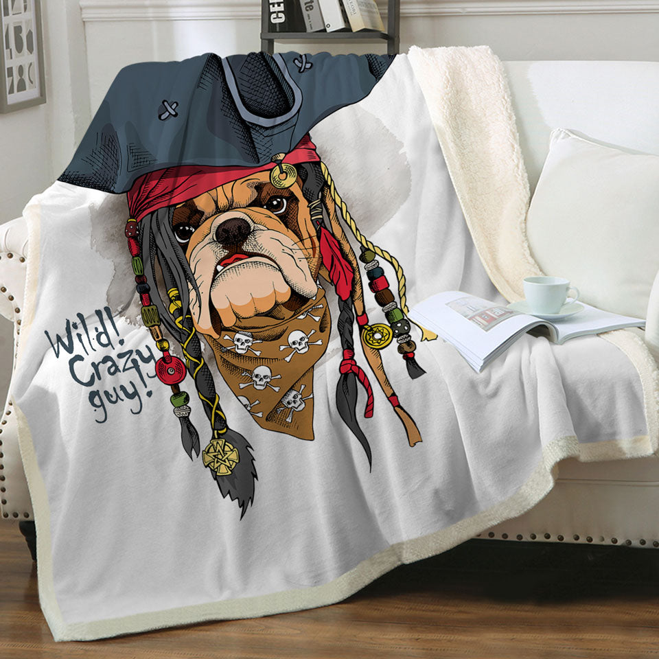 Cool and Crazy Pirate Bulldog Couch Throws