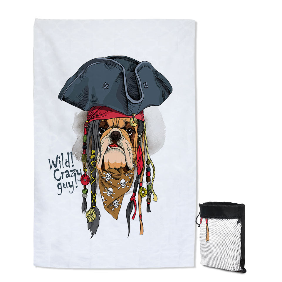 Cool and Crazy Pirate Bulldog Quick Dry Beach Towel