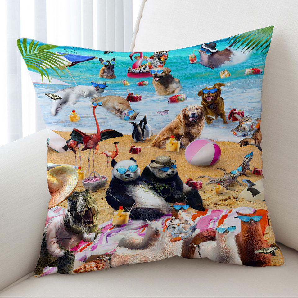 Cool and Funny Animals Cushion Cover Beach Party