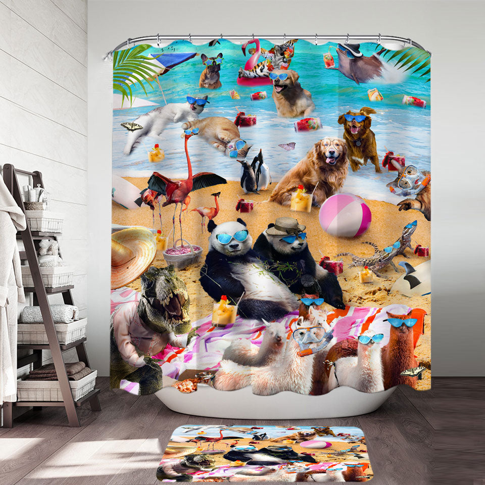 Cool and Funny Animals Shower Curtain Beach Party