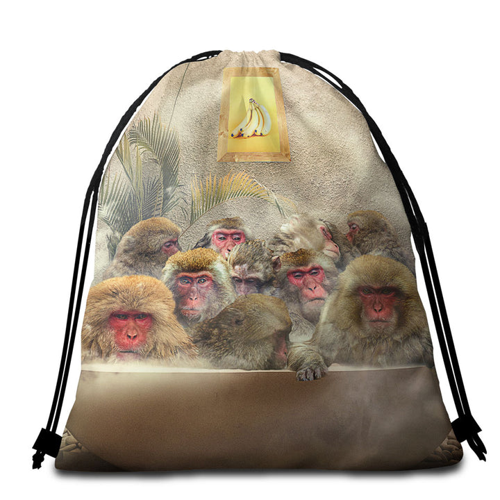 Snowy Christmas Beach Towel Bags with Red Bird and White Horse