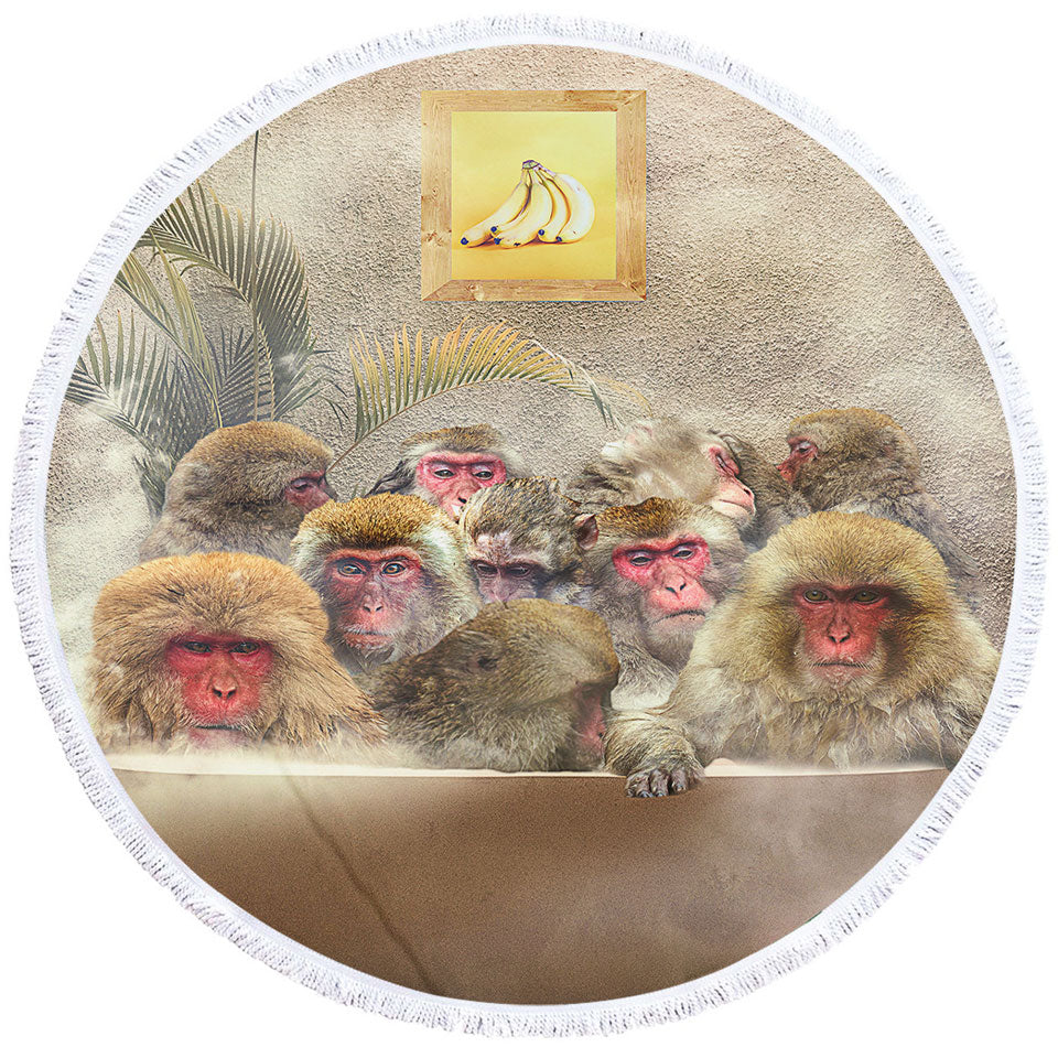 Cool and Funny Art Monkeys Round Beach Towel