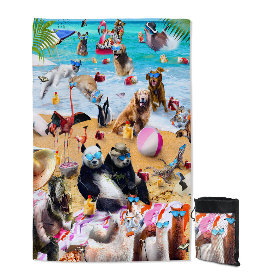 Cool and Funny Beach Party Animals Microfiber Towels For Travel