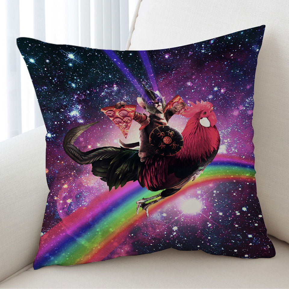 Cool and Funny Cushions Space Pizza Cat Riding a Chicken
