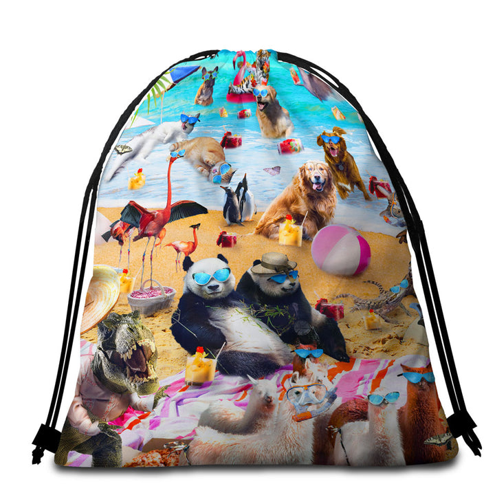 Cool and Funny Party Animals Beach Bags for Towel