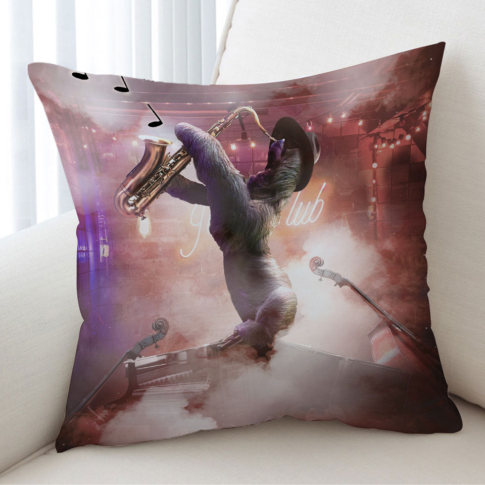 Cool and Funny Playing Saxophone Sloth Cushion Covers