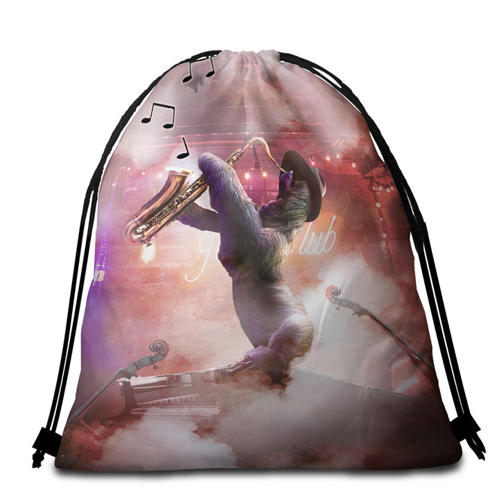 Cool and Funny Playing Saxophone Sloth Pool Towels Bag