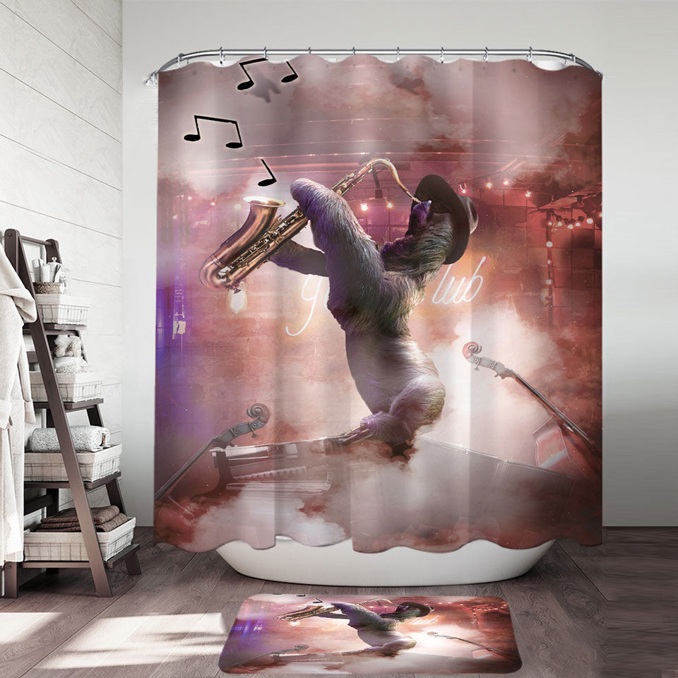 Cool and Funny Playing Saxophone Sloth Shower Curtain