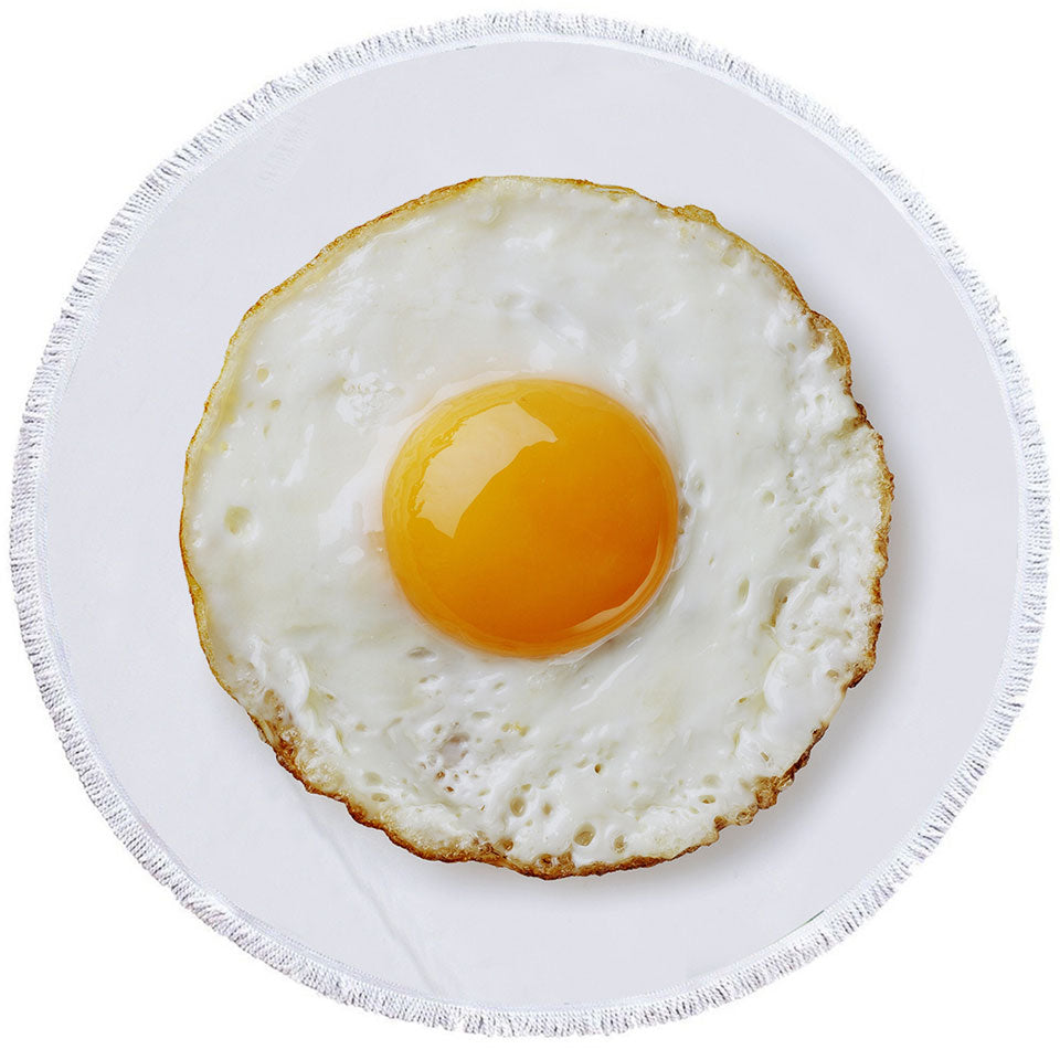 Cool and Funny Round Beach Towel with Sunny Side Up Fried Egg