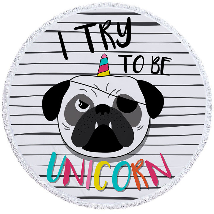 Cool and Funny Tough Unicorn Pug Towels for the Beach and Travel