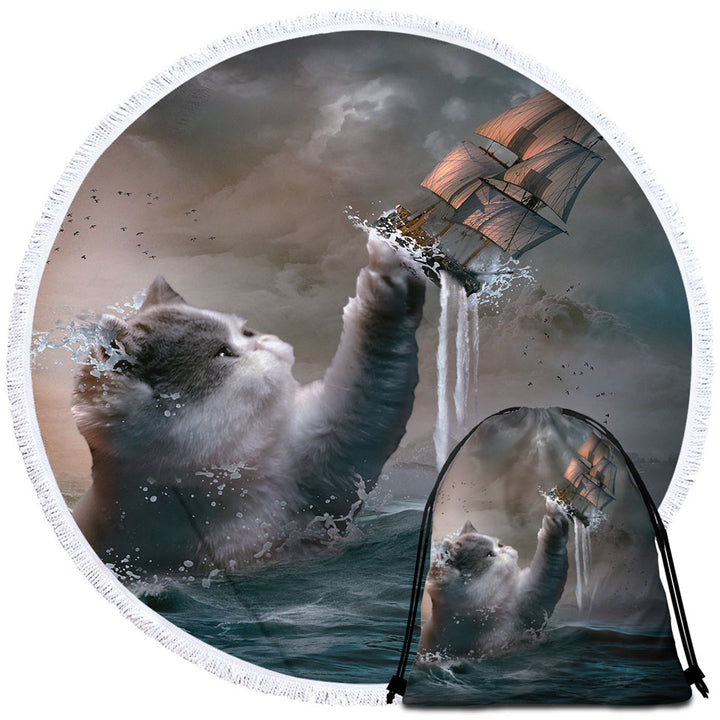 Cool and Hilarious Beach Towels and Bags Set Funny the Kraken Cat