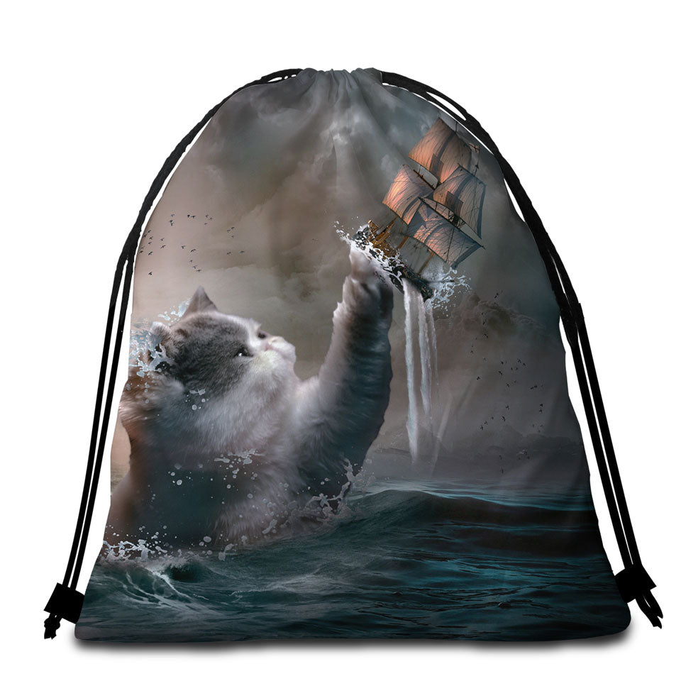 Cool and Hilarious Packable Beach Towel Funny the Kraken Cat