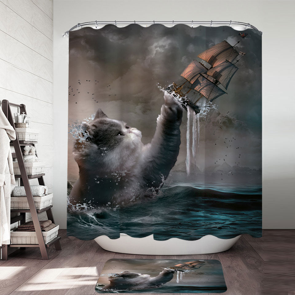Cool and Hilarious Shower Curtains Funny the Kraken Cat
