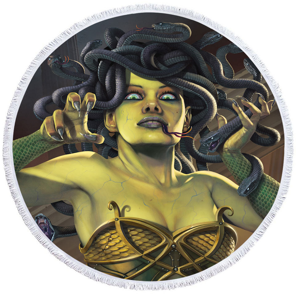 Cool and Scary Legendary Art Medusa Round Beach Towel