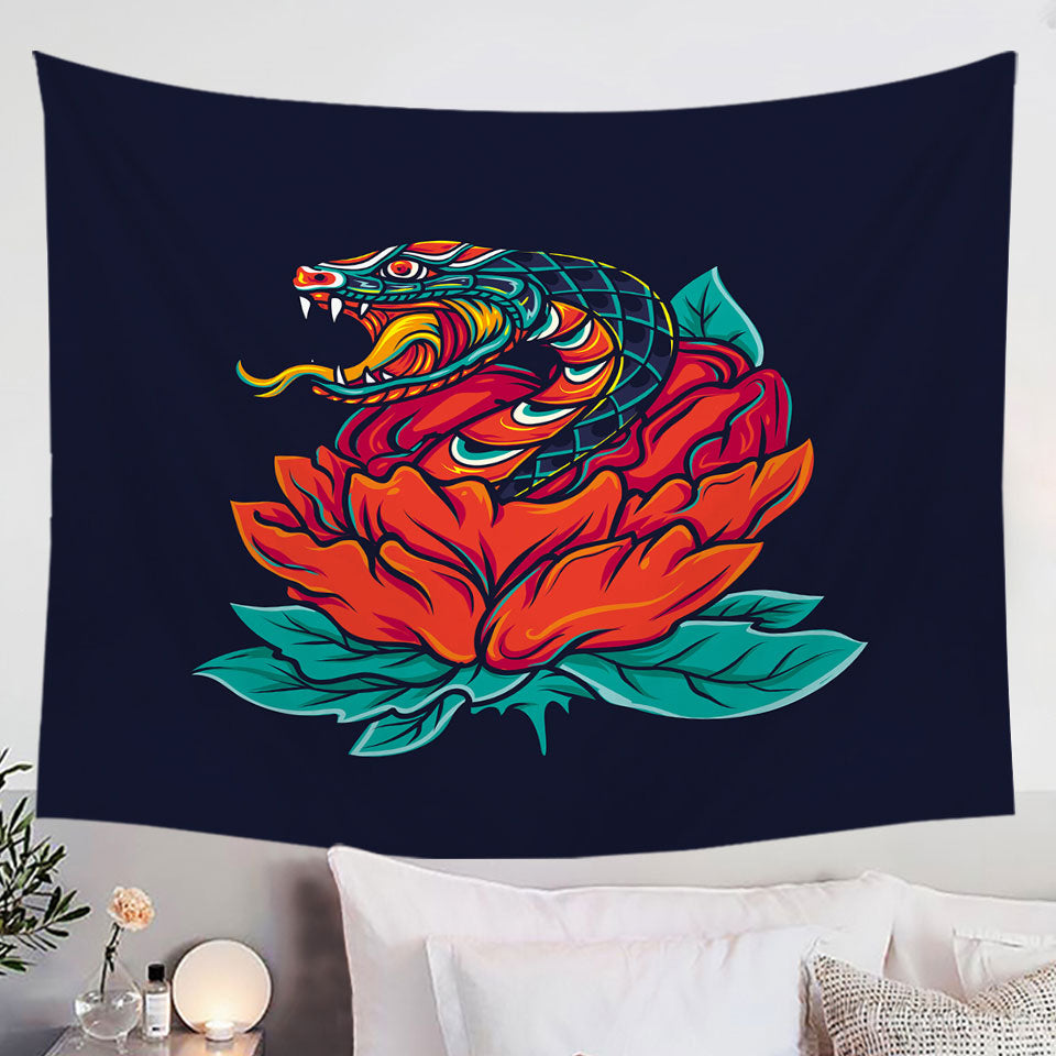 Cool and Scary Wall Decor Tapestry Snake Rose