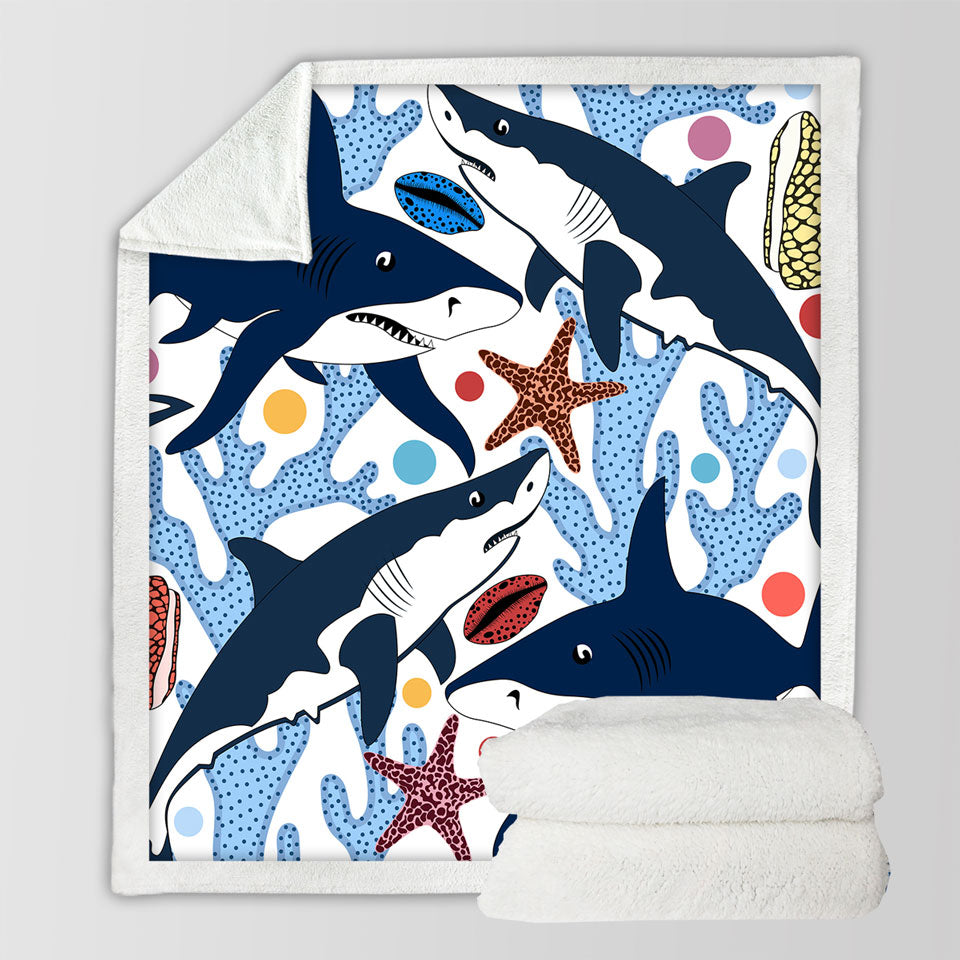 Coral and Sharks Throw Blanket