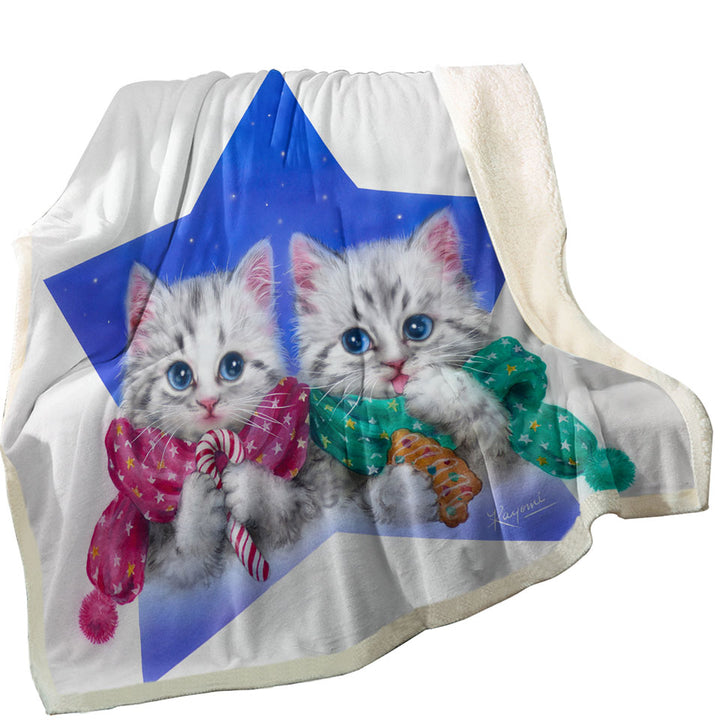 Couch Throws Christmas Star with Two Cute Grey Kittens