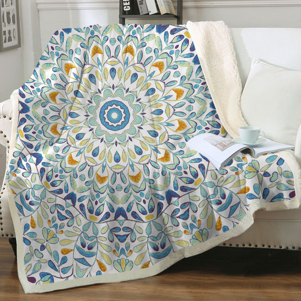 Couch Throws Leaves Circle Blue Green Orange