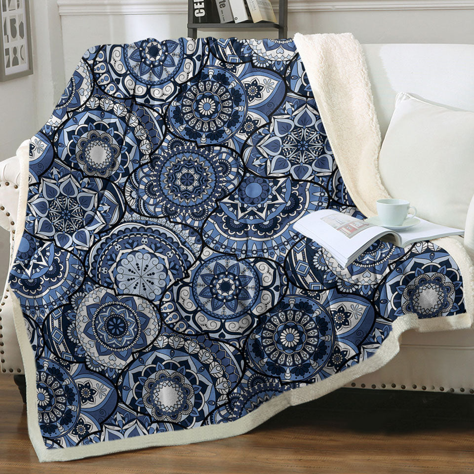 Couch Throws with Blue Oriental Mandalas