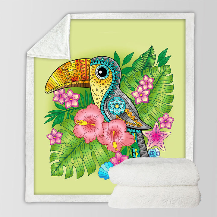 Couch Throws with Colorful Tropical Flowers and Toucan