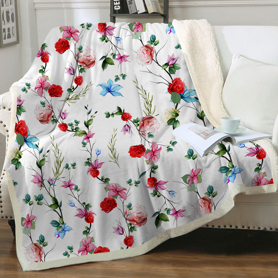 Couch Throws with Multi Colored Flowers Pattern