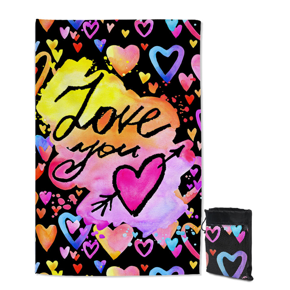 Couples Beach Towels Love You Colorful Hearts