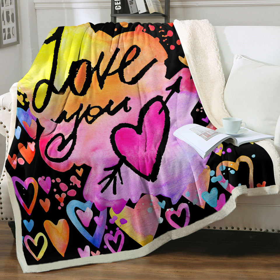 Couples Blankets Love You Colorful Hearts