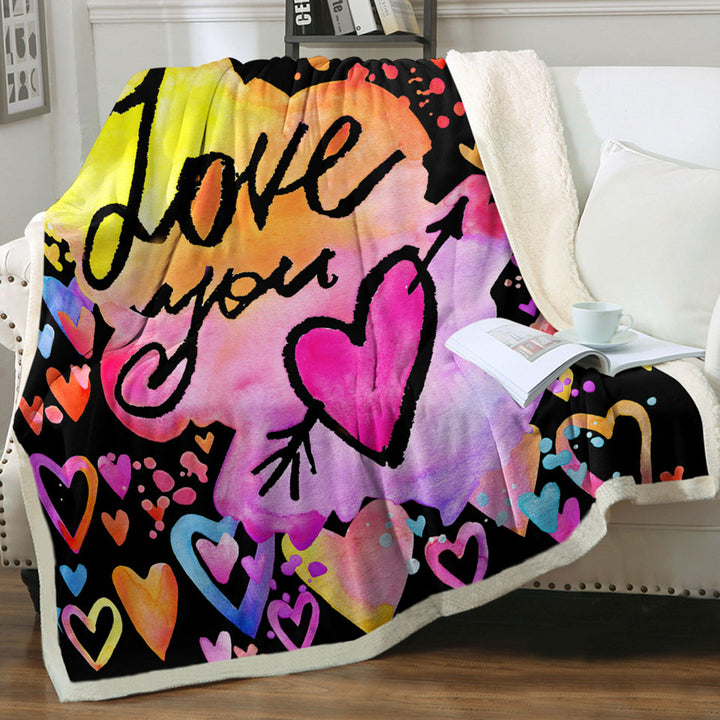 Couples Blankets Love You Colorful Hearts