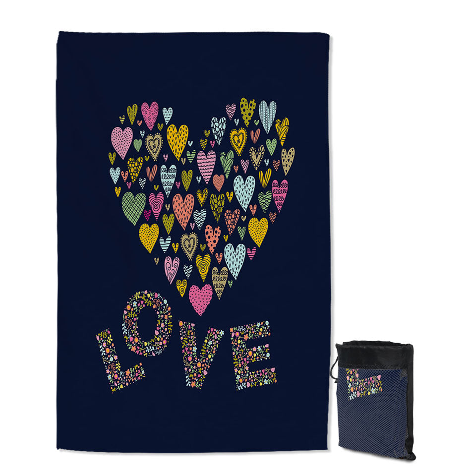Couples Giant Beach Towel Floral Love and Multi Colored Heart of Hearts
